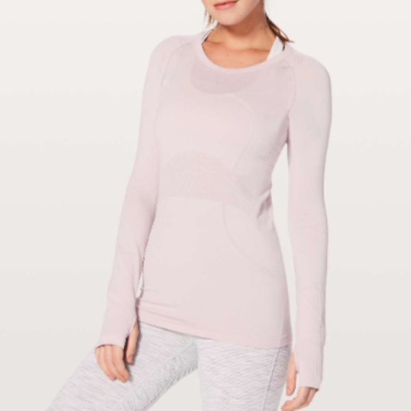 LULULEMON WOMENS SWIFTLY LONG SLEEVE HIP LENGTH SHIRT TOP SIZE 8 LIGHT PINK - Picture 1 of 7